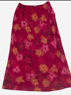 Vintage Pierre Cardin Red Berry Maxi Skirt with Orange and Pink Floral Print